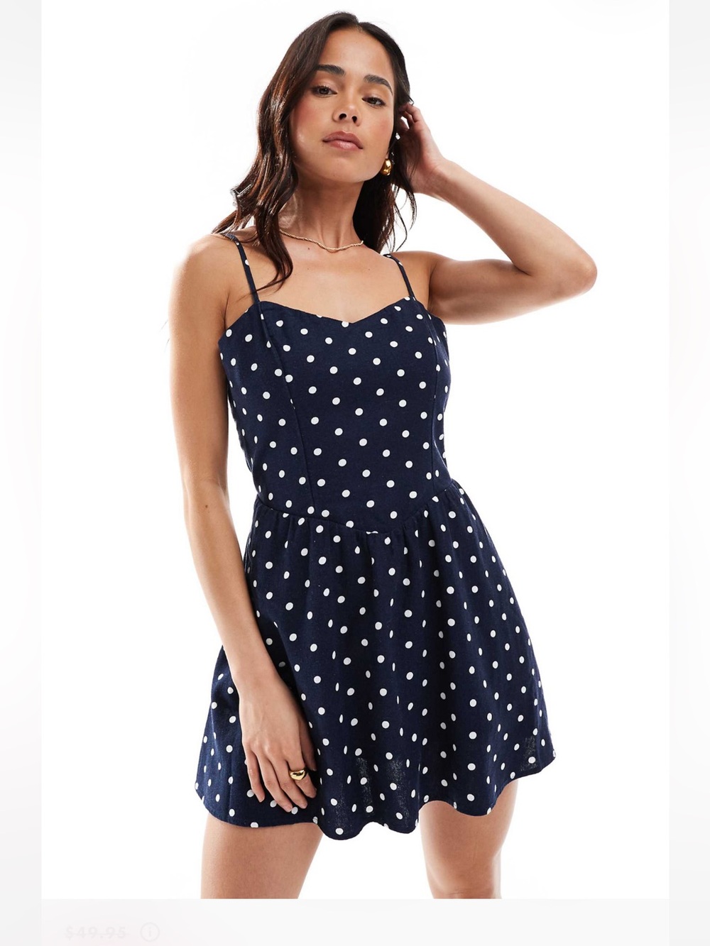 Hollister dropped waist spaghetti straps mini dress in navy polka dot